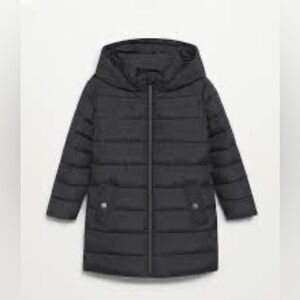 Mango Kids Black Hood Quilted Long Sleeve Puffer Coat size 11/12